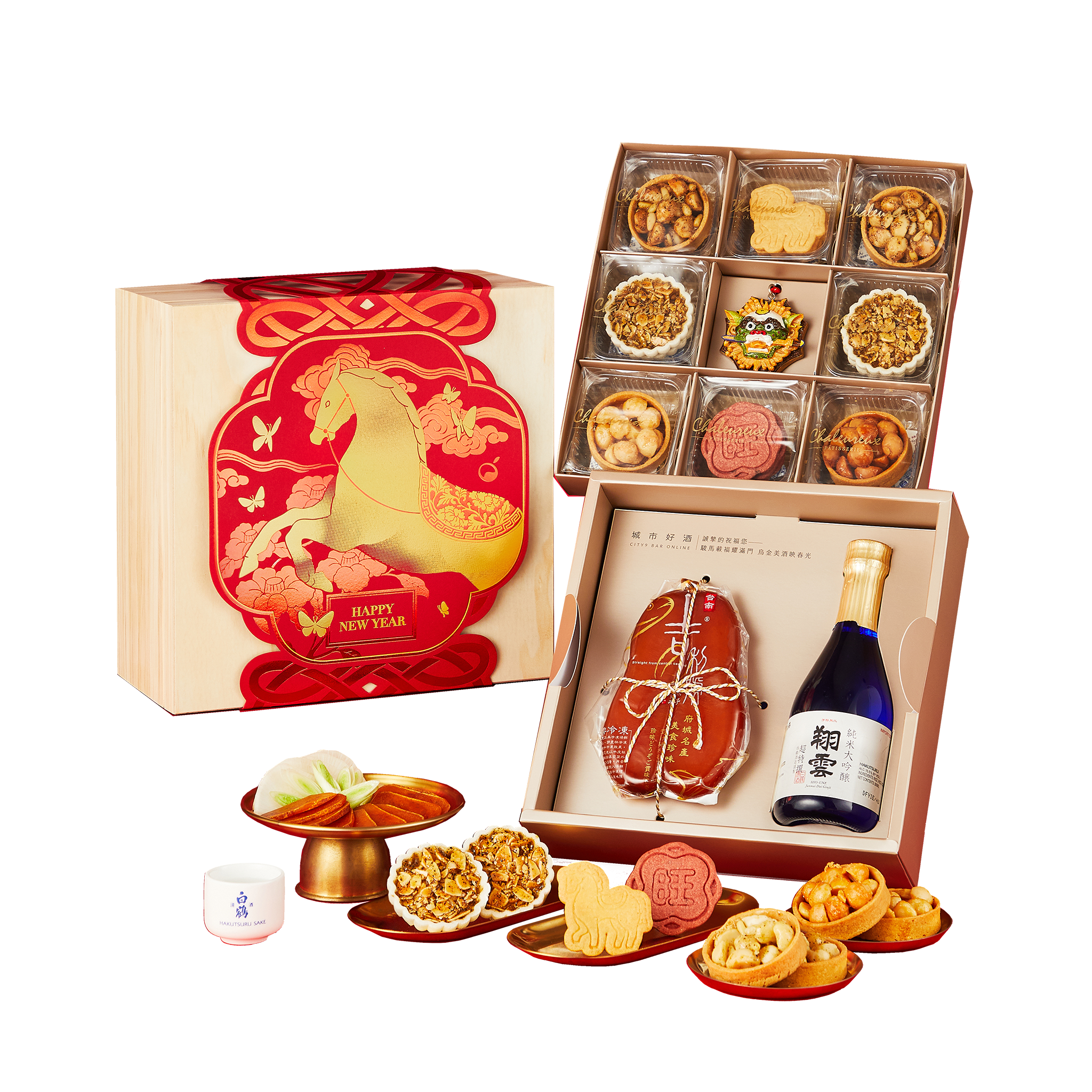 城市好酒 駿旺珍饌 奢華雙層松木禮盒（ E ）